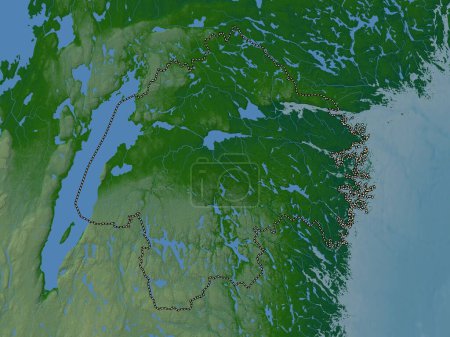 Foto de Ostergotland, condado de Suecia. Mapa de elevación de colores con lagos y ríos - Imagen libre de derechos