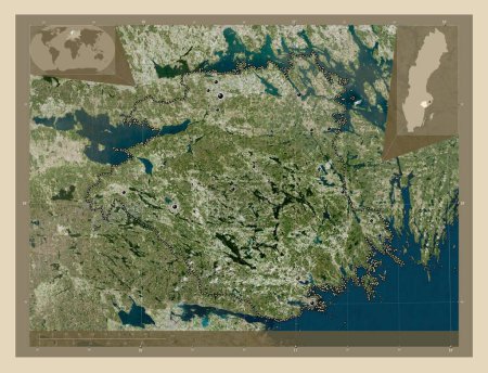 Photo for Sodermanland, county of Sweden. High resolution satellite map. Locations of major cities of the region. Corner auxiliary location maps - Royalty Free Image