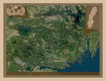 Photo for Sodermanland, county of Sweden. Low resolution satellite map. Locations of major cities of the region. Corner auxiliary location maps - Royalty Free Image
