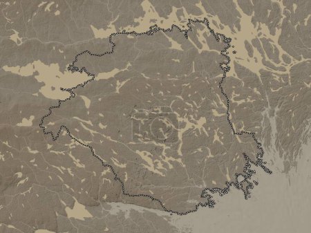 Photo for Sodermanland, county of Sweden. Elevation map colored in sepia tones with lakes and rivers - Royalty Free Image