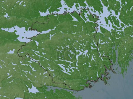 Foto de Sodermanland, condado de Suecia. Mapa de elevación coloreado en estilo wiki con lagos y ríos - Imagen libre de derechos