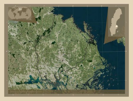 Foto de Uppsala, county of Sweden. High resolution satellite map. Locations of major cities of the region. Corner auxiliary location maps - Imagen libre de derechos