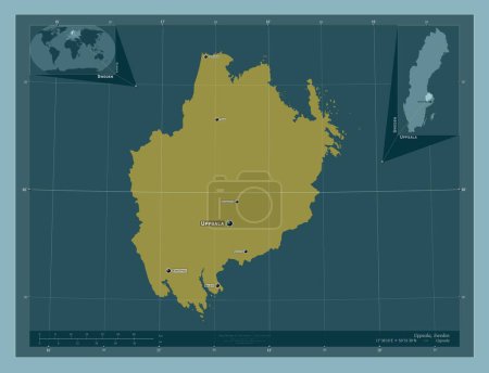 Foto de Uppsala, county of Sweden. Solid color shape. Locations and names of major cities of the region. Corner auxiliary location maps - Imagen libre de derechos