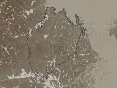 Foto de Uppsala, county of Sweden. Elevation map colored in sepia tones with lakes and rivers - Imagen libre de derechos