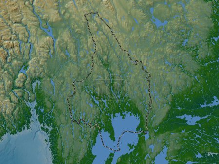 Téléchargez les photos : Varmland, comté de Suède. Carte d'altitude colorée avec lacs et rivières - en image libre de droit