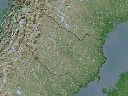 Téléchargez les photos : Vasterbotten, county of Sweden. Elevation map colored in wiki style with lakes and rivers - en image libre de droit
