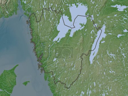 Foto de Vastra Gotaland, condado de Suecia. Mapa de elevación coloreado en estilo wiki con lagos y ríos - Imagen libre de derechos