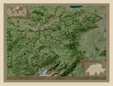 Foto de Appenzell Ausserrhoden, cantón de Suiza. Mapa satelital de alta resolución. Mapas de ubicación auxiliares de esquina - Imagen libre de derechos