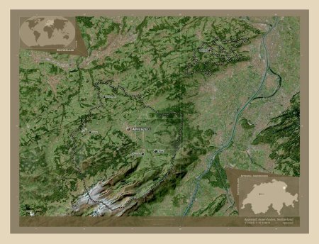 Foto de Appenzell Innerrhoden, canton of Switzerland. High resolution satellite map. Locations and names of major cities of the region. Corner auxiliary location maps - Imagen libre de derechos