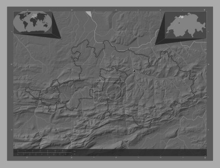 Foto de Basel-Landschaft, canton of Switzerland. Bilevel elevation map with lakes and rivers. Corner auxiliary location maps - Imagen libre de derechos