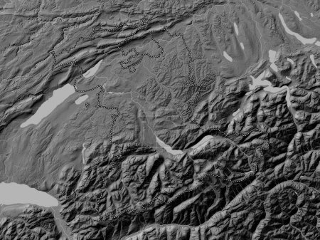 Photo for Bern, canton of Switzerland. Grayscale elevation map with lakes and rivers - Royalty Free Image