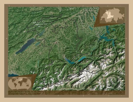 Foto de Bern, canton of Switzerland. Low resolution satellite map. Corner auxiliary location maps - Imagen libre de derechos