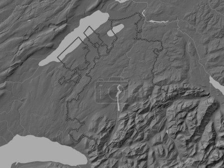 Téléchargez les photos : Fribourg, canton of Switzerland. Bilevel elevation map with lakes and rivers - en image libre de droit
