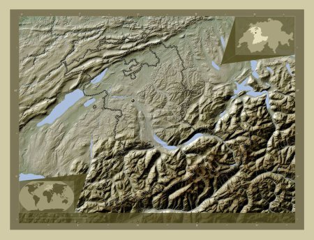 Foto de Bern, canton of Switzerland. Elevation map colored in wiki style with lakes and rivers. Corner auxiliary location maps - Imagen libre de derechos
