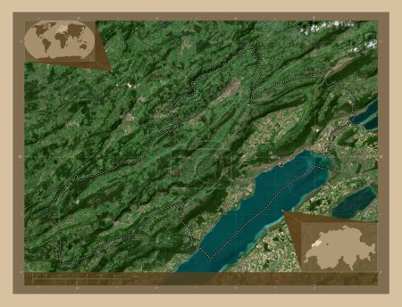Foto de Neuchatel, canton of Switzerland. Low resolution satellite map. Corner auxiliary location maps - Imagen libre de derechos