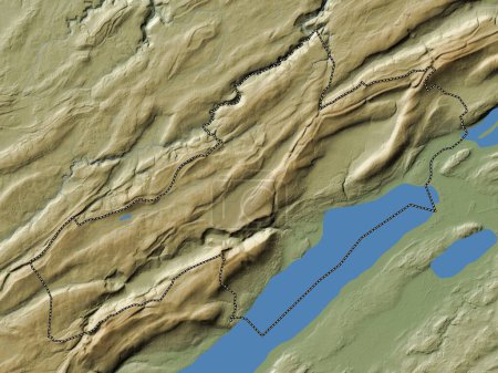 Téléchargez les photos : Neuchâtel, canton de Suisse. Carte d'altitude colorée avec lacs et rivières - en image libre de droit