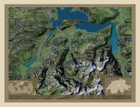 Photo for Nidwalden, canton of Switzerland. High resolution satellite map. Locations of major cities of the region. Corner auxiliary location maps - Royalty Free Image