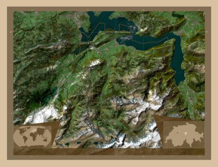 Foto de Nidwalden, canton of Switzerland. Low resolution satellite map. Corner auxiliary location maps - Imagen libre de derechos