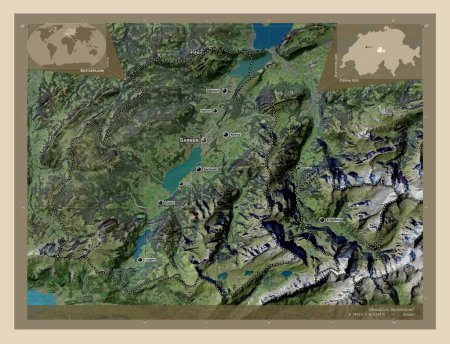 Photo for Obwalden, canton of Switzerland. High resolution satellite map. Locations and names of major cities of the region. Corner auxiliary location maps - Royalty Free Image