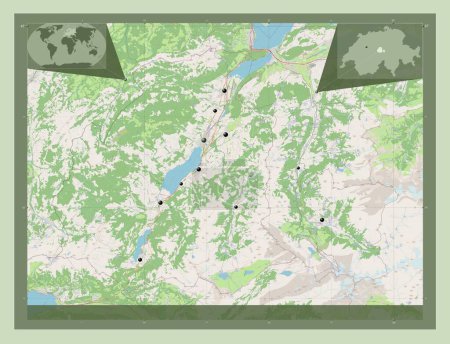 Téléchargez les photos : Obwalden, canton of Switzerland. Open Street Map. Locations of major cities of the region. Corner auxiliary location maps - en image libre de droit