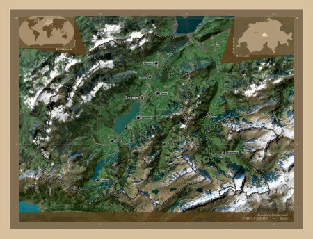 Téléchargez les photos : Obwalden, canton of Switzerland. Low resolution satellite map. Locations and names of major cities of the region. Corner auxiliary location maps - en image libre de droit