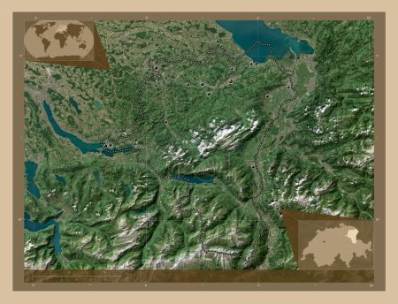 Photo for Sankt Gallen, canton of Switzerland. Low resolution satellite map. Locations of major cities of the region. Corner auxiliary location maps - Royalty Free Image
