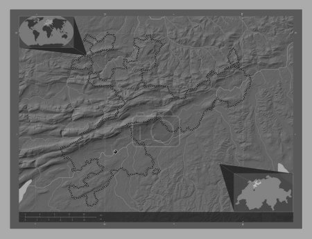 Foto de Solothurn, canton of Switzerland. Bilevel elevation map with lakes and rivers. Corner auxiliary location maps - Imagen libre de derechos