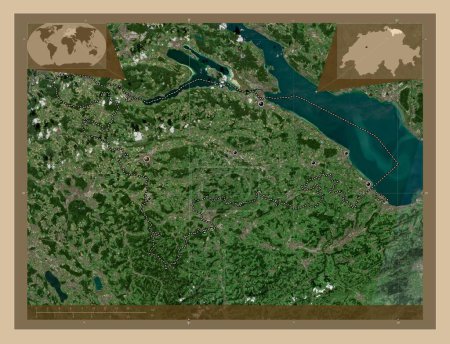 Photo for Thurgau, canton of Switzerland. Low resolution satellite map. Locations of major cities of the region. Corner auxiliary location maps - Royalty Free Image
