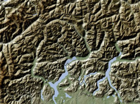 Téléchargez les photos : Tessin, canton de Suisse. Carte d'altitude colorée dans le style wiki avec des lacs et des rivières - en image libre de droit