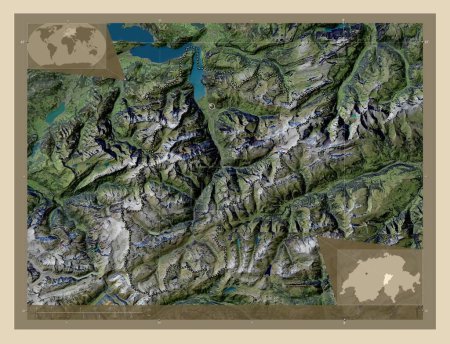 Foto de Uri, canton of Switzerland. High resolution satellite map. Corner auxiliary location maps - Imagen libre de derechos