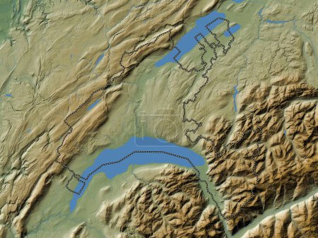 Téléchargez les photos : Vaud, canton de Suisse. Carte d'altitude colorée avec lacs et rivières - en image libre de droit