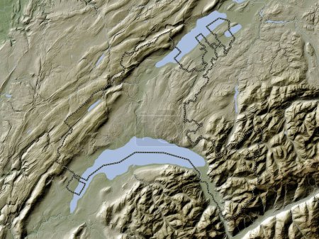 Téléchargez les photos : Vaud, canton de Suisse. Carte d'altitude colorée dans le style wiki avec des lacs et des rivières - en image libre de droit
