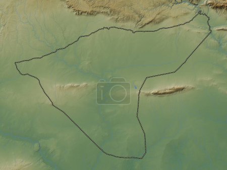 Téléchargez les photos : Al Hasakah, province de Syrie. Carte d'altitude colorée avec lacs et rivières - en image libre de droit