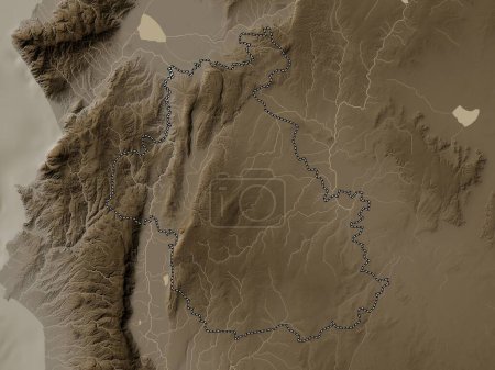 Photo for Idlib, province of Syria. Elevation map colored in sepia tones with lakes and rivers - Royalty Free Image