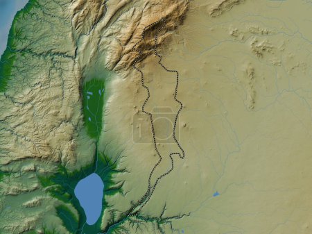 Téléchargez les photos : Quneitra, province de Syrie. Carte d'altitude colorée avec lacs et rivières - en image libre de droit