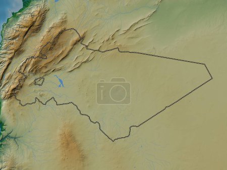 Photo for Rif Dimashq, province of Syria. Colored elevation map with lakes and rivers - Royalty Free Image