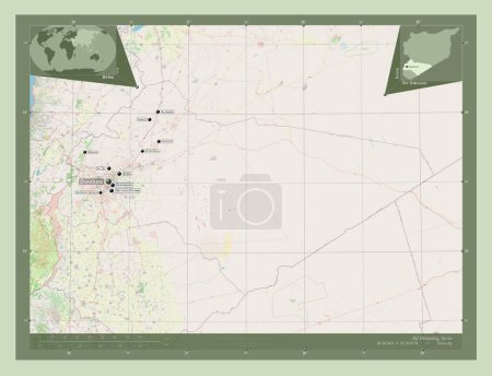 Photo for Rif Dimashq, province of Syria. Open Street Map. Locations and names of major cities of the region. Corner auxiliary location maps - Royalty Free Image