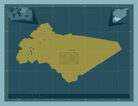 Photo for Rif Dimashq, province of Syria. Solid color shape. Locations of major cities of the region. Corner auxiliary location maps - Royalty Free Image