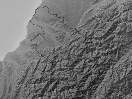 Photo for Hsinchu, county of Taiwan. Grayscale elevation map with lakes and rivers - Royalty Free Image
