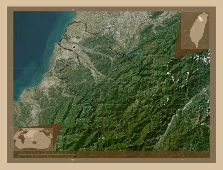 Photo for Hsinchu, county of Taiwan. Low resolution satellite map. Corner auxiliary location maps - Royalty Free Image