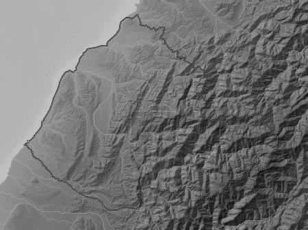 Photo for Miaoli, county of Taiwan. Grayscale elevation map with lakes and rivers - Royalty Free Image