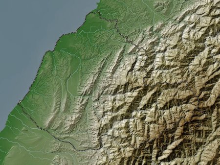 Téléchargez les photos : Miaoli, county of Taiwan. Elevation map colored in wiki style with lakes and rivers - en image libre de droit