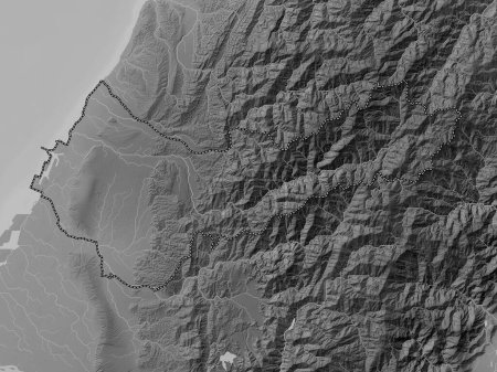 Photo for Taichung, special municipality of Taiwan. Grayscale elevation map with lakes and rivers - Royalty Free Image