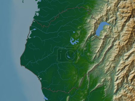 Téléchargez les photos : Tainan, municipalité spéciale de Taiwan. Carte d'altitude colorée avec lacs et rivières - en image libre de droit