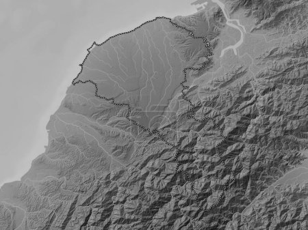 Photo for Taoyuan, special municipality of Taiwan. Grayscale elevation map with lakes and rivers - Royalty Free Image