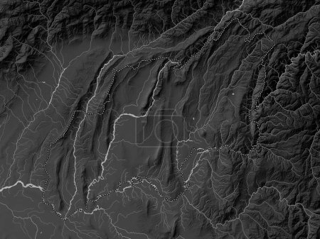 Foto de Khatlon, región de Tayikistán. Mapa de elevación a escala de grises con lagos y ríos - Imagen libre de derechos