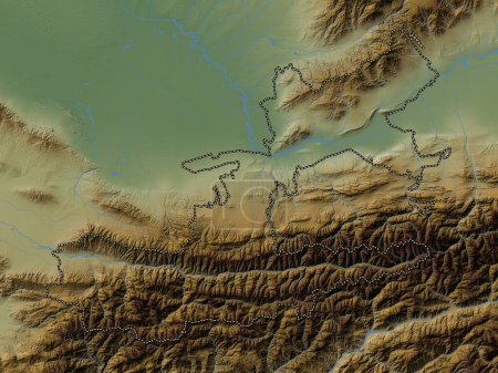 Foto de Sughd, región de Tayikistán. Mapa de elevación de colores con lagos y ríos - Imagen libre de derechos