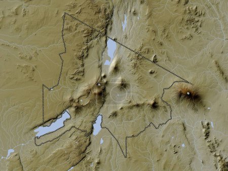 Photo for Arusha, region of Tanzania. Elevation map colored in wiki style with lakes and rivers - Royalty Free Image