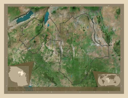 Photo for Manyara, region of Tanzania. High resolution satellite map. Locations of major cities of the region. Corner auxiliary location maps - Royalty Free Image