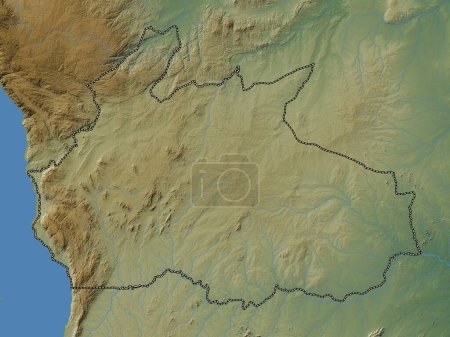 Téléchargez les photos : Ruvuma, région de Tanzanie. Carte d'altitude colorée avec lacs et rivières - en image libre de droit